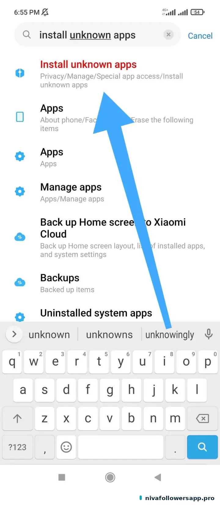 Search Android Settings for Install unknown apps