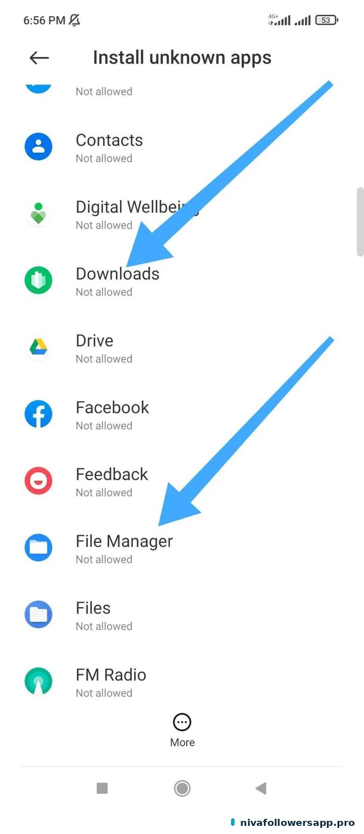 Choose Downloads or File Manager under Android Install unknown apps settings