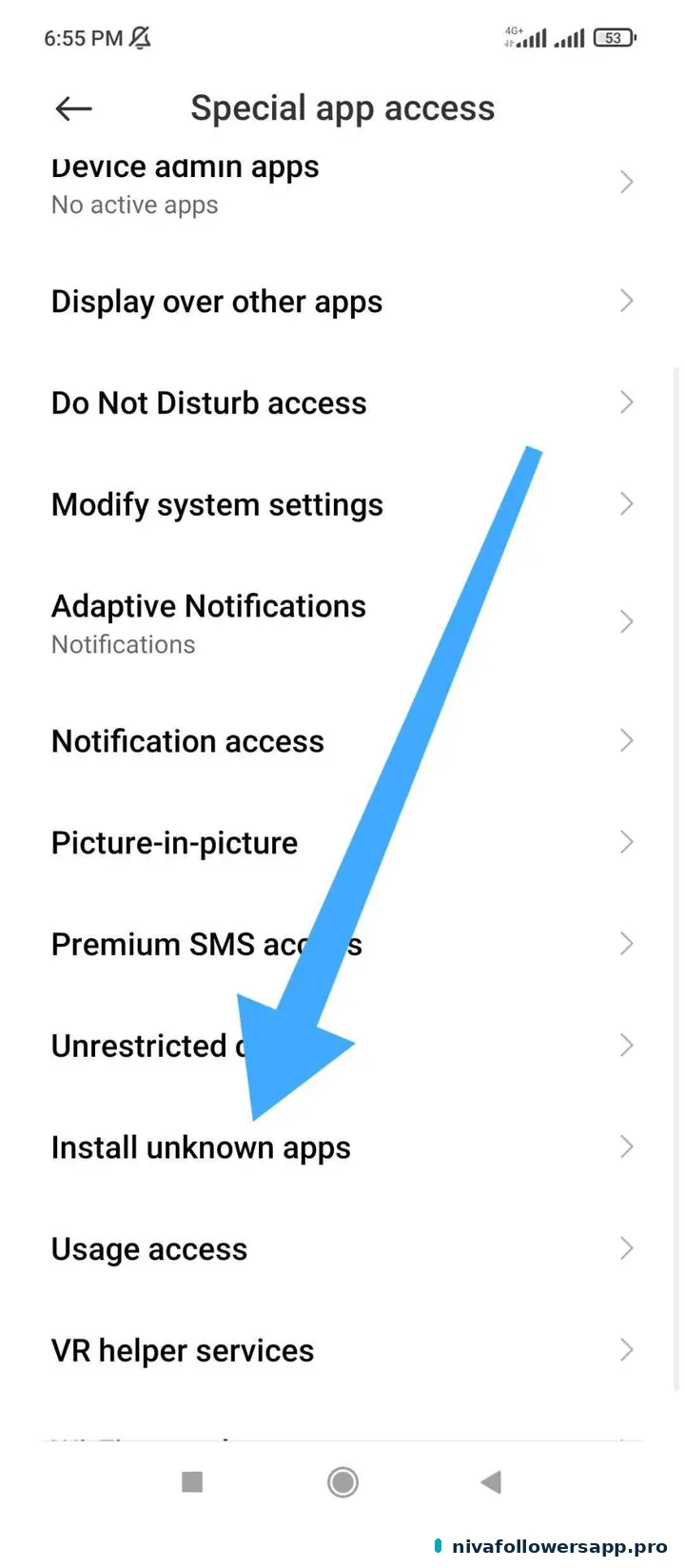 Install unknown apps option under Android Special app access