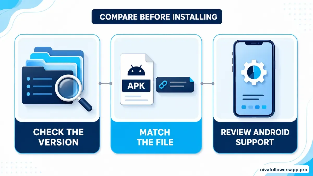 Comparison of older Niva Followers APK builds