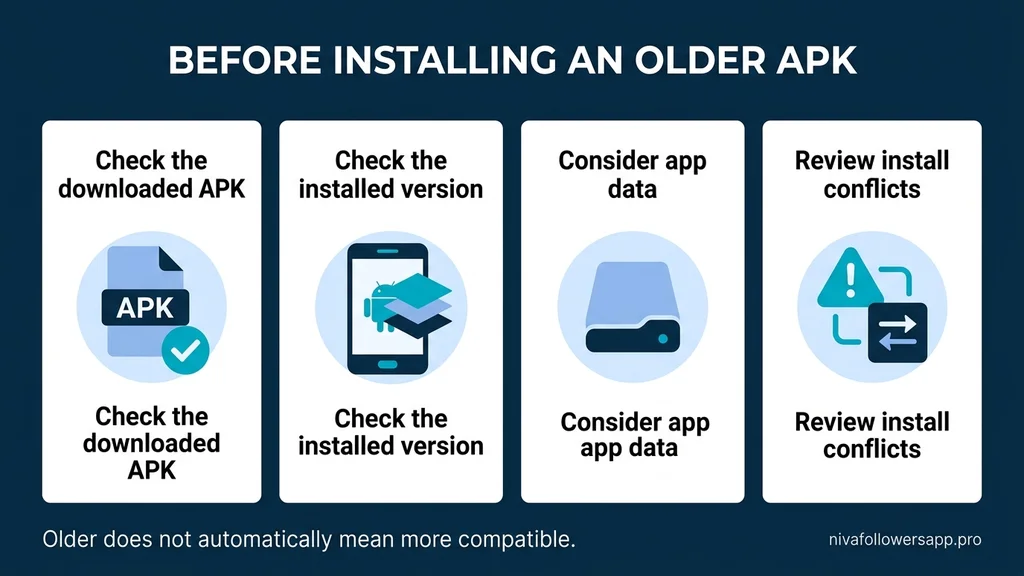 Checks before installing the Niva Followers 8.3.2 older APK on Android