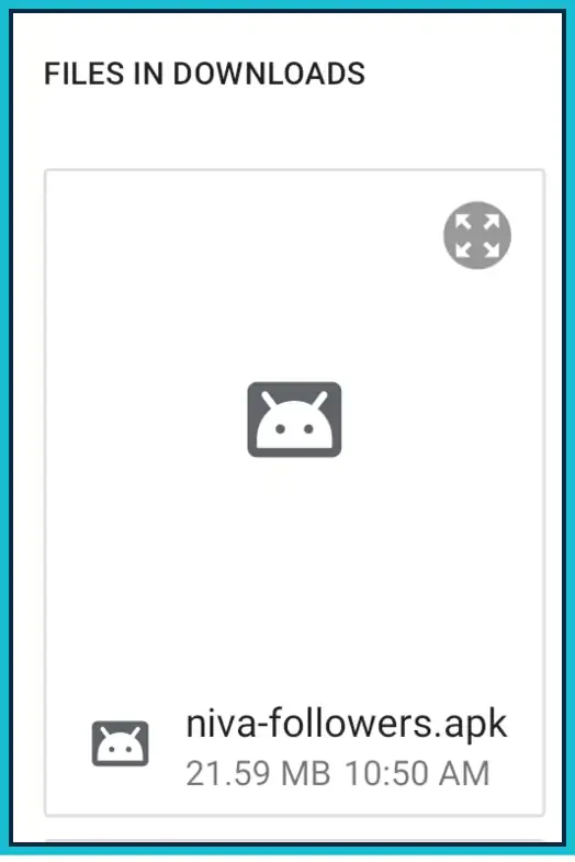 Niva Followers APK file in the Android Downloads folder