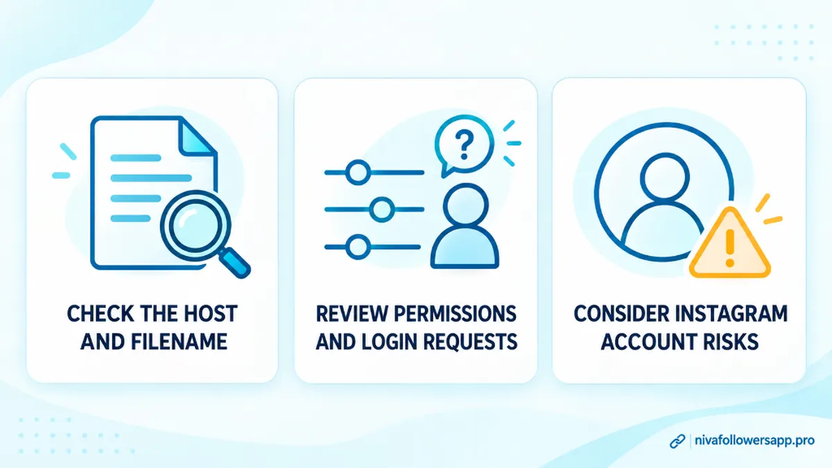 Niva Followers APK checks for file source, permissions and account risks