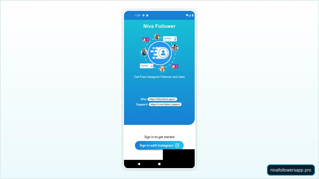 Niva Followers app login screen interface showing sign in options