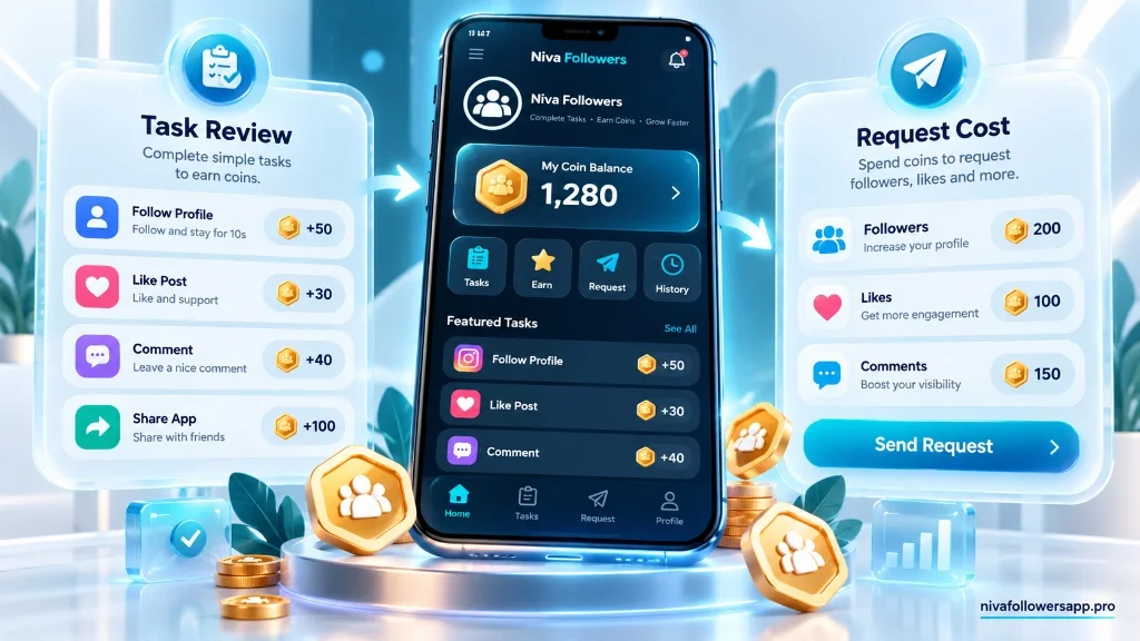 Niva Followers Coin System and Task Workflow Interface
